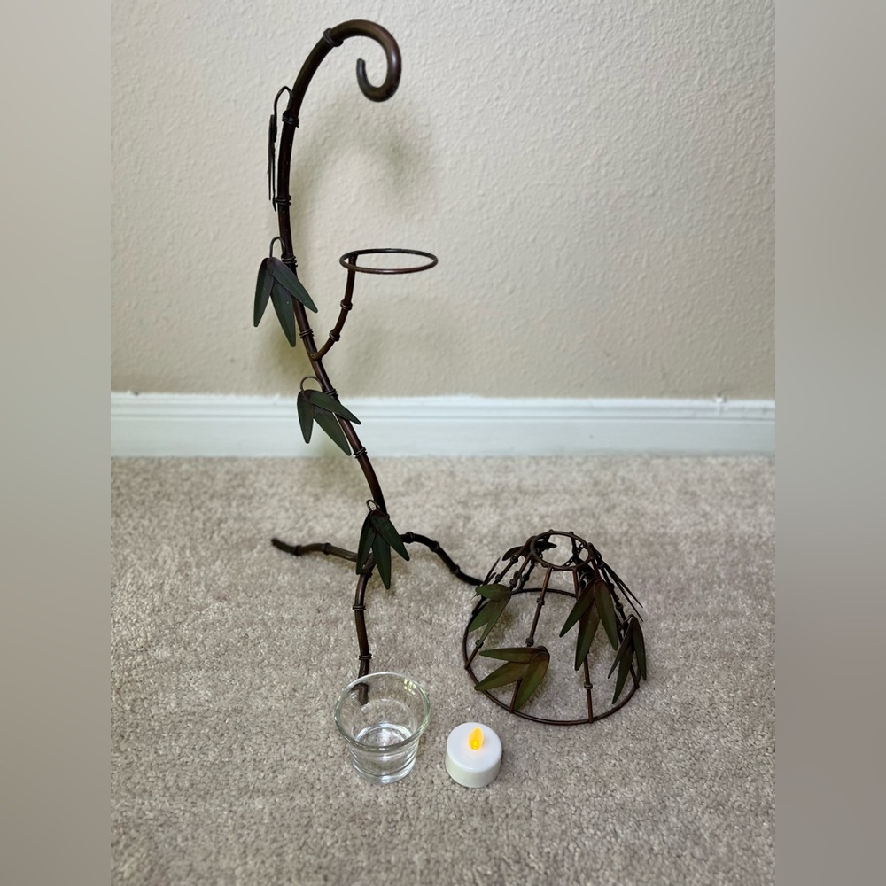 Vintage Metal Bamboo Tree Lantern Candle Holder Tropical Beach Vibe Rustic - Picture 2 of 10